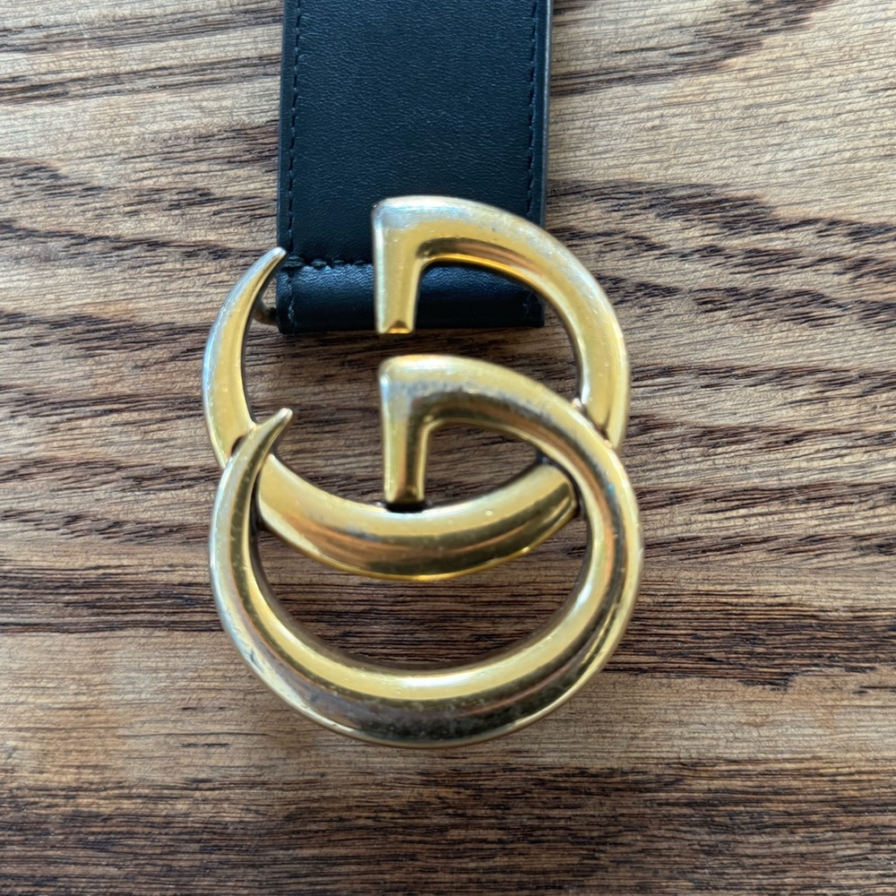 Gucci Marmont Double G Black Belt with Gold Buckle